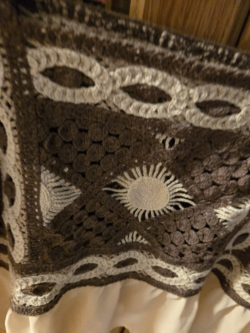 Cream Peasant Top with Brown Crochet Yoke - Picture 2 of 2